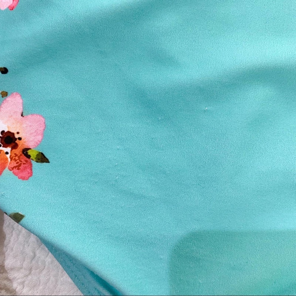 Janela Bay High Waisted Aqua & Pink Floral Swim Bottoms Size Extra Small - Picture 7 of 12